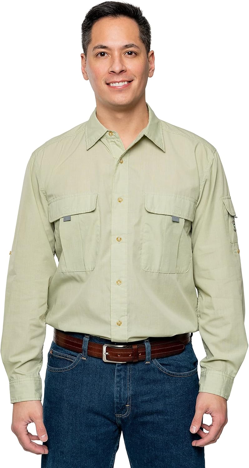 Insect Shield Men's Long Sleeve Field Shirt Pro, UPF 30+ Outdoor Fishing Shirt with Built in Bug Protection, Light Sage, Medium - Image 1
